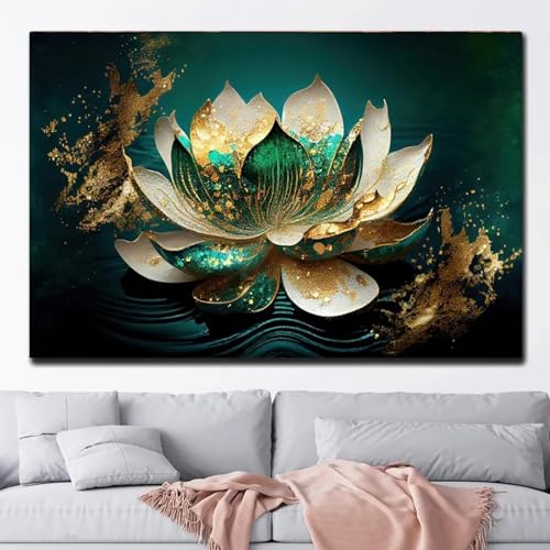 Peinture murale fleurs blanches pour habiller un grand mur vide de salon sans cadre