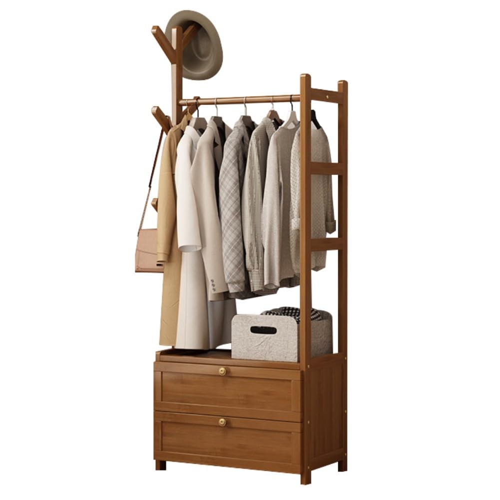 Portant à Vêtements En Bambou Massif Avec Roulettes Et Porte-Chaussures - Penderie Solide 165cm Pour Chambre, Entrée Et Salon