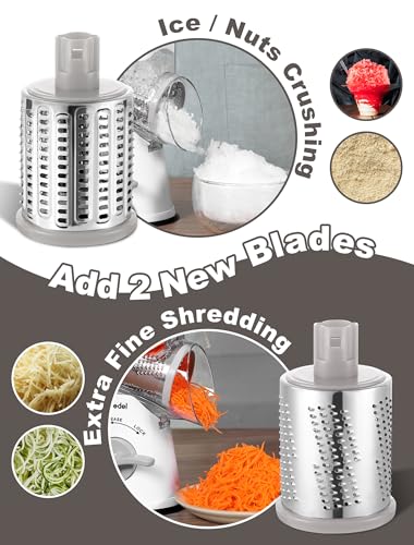Geedel Käsereibe, Reibe für Gemüse mit 5 Trommelblättern, Gemüseschneider für Käse, Ice, Gurken, Karotten, Nüsse usw, Slushy Maker Ice Crusher Trommelreibe Schnelleres und Einfaches Schneiden (Weiß) 3
