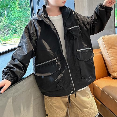 Cromoncent Boys' Polar Fleece Lined Hooded Jacket with Zipper Pockets, 4-14 Years3