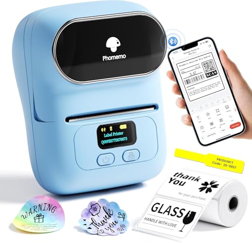 Phomemo M110 Bluetooth Etikettendrucker Barcode Etikettendrucker beschriftungsgerät Selbstklebend Label Printer für Unternehmen,QR-Code,Schmuck,Einzelhandel,Kompatibel mit Telefonen & PC-System,Blau