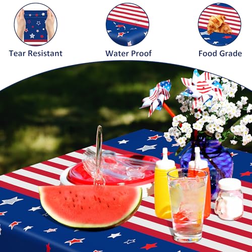 Image of QZYL 2 Pack 4th of July Tablecloth, 54 inch x 108 inch American Plastic Table Cover, Disposable Red White Blue Tablecloths Fourth of July Table Cloth, Patriotic Party Supplies Independence Day Decorations