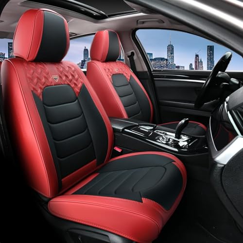 Image of FLORICH Car Seat Covers Full Set, Leather Seat Cover, Front and Rear Seat Covers 5 Seats, Waterproof Car Seat Cushion Protector Accessories for Sedan SUV Pick-up Truck (Red&Black, Full Set)