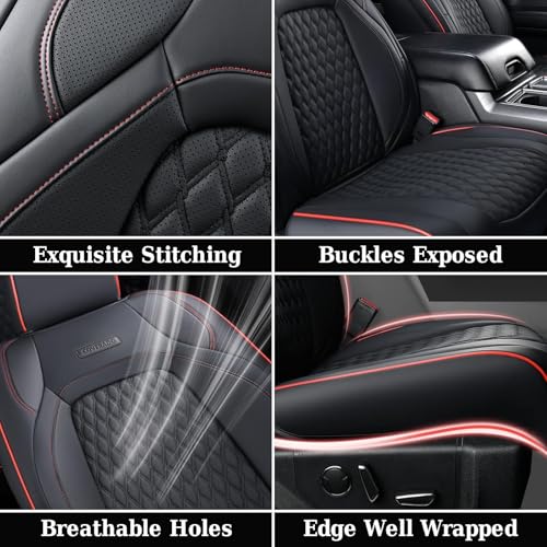 Image of Coverado Seat Covers Full Set for Jeep Wrangler, Waterproof Car Seat Protector for Automotive Truck Seat Custions Custom Fit for 2013-2017 Jeep Wrangler JK Seat Covers for Cars 4 Door(Red Line)