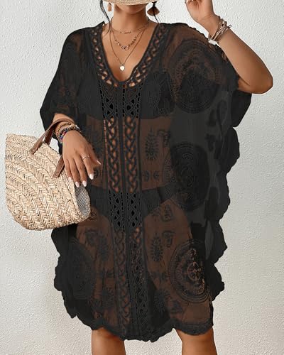 Bsubseach Lace Swimsuit Cover Up for Women 2025 Bathing Suit Coverup Dress V Neck Summer Sheer Beach Dresses2