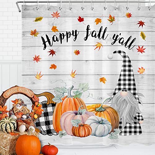 Ecotob Autumn Fall Shower Curtain Thanksgiving Bathroom Accessories Black And White Plaid Pumpkin Shower Curtain Grey Rustic Bathtub Curtains Gnome Kids Bathroom Decor 12 Hooks 72X72 Inch #TOP2