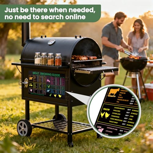 Image of Meat Temperature Chart for Smoker - 30 Meat Types with Smoking Time, Internal Temp & Wood Flavor, Splash-Resistant Pellet Grill & BBQ Smoker Accessories, Kitchen Grilling Gifts for Men Dad Horizontal