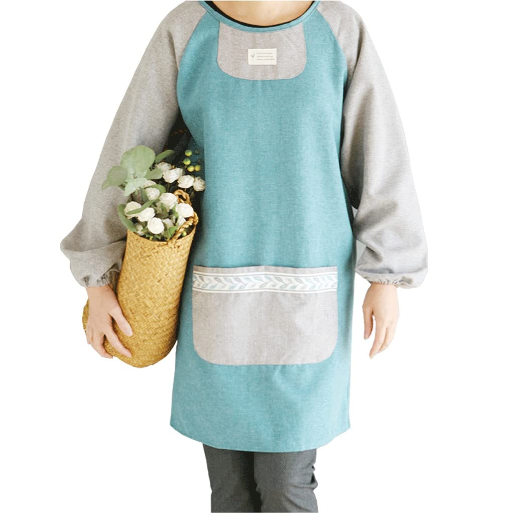 SSDD 8617 algodón Puro Espesado de Manga Larga Larga y otoño de otoño e Invierno Cocina Delantal Delantal Ropa de Trabajo Anti-Vestido for Hombres y Mujeres (Size : Blue)