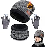 CheChury Beanie Sciarpa e Guanti Bambino Cappello Sciarpa Inverno Invernali Cappelli Beanie Bambino Bambini per 3-10 Anni Regalo di Natale,grigio,Taglia unica