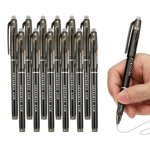 PATIKIL Bolígrafos borrables 0.5mm, pack 12 tintas negras