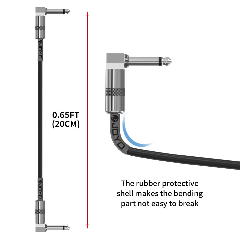 JOYO Cables de conexión para guitarra de 20CM, cables de conexión para pedal de efecto de bajo profesional, 1/4 pulgadas (CM-11, paquete de 6)