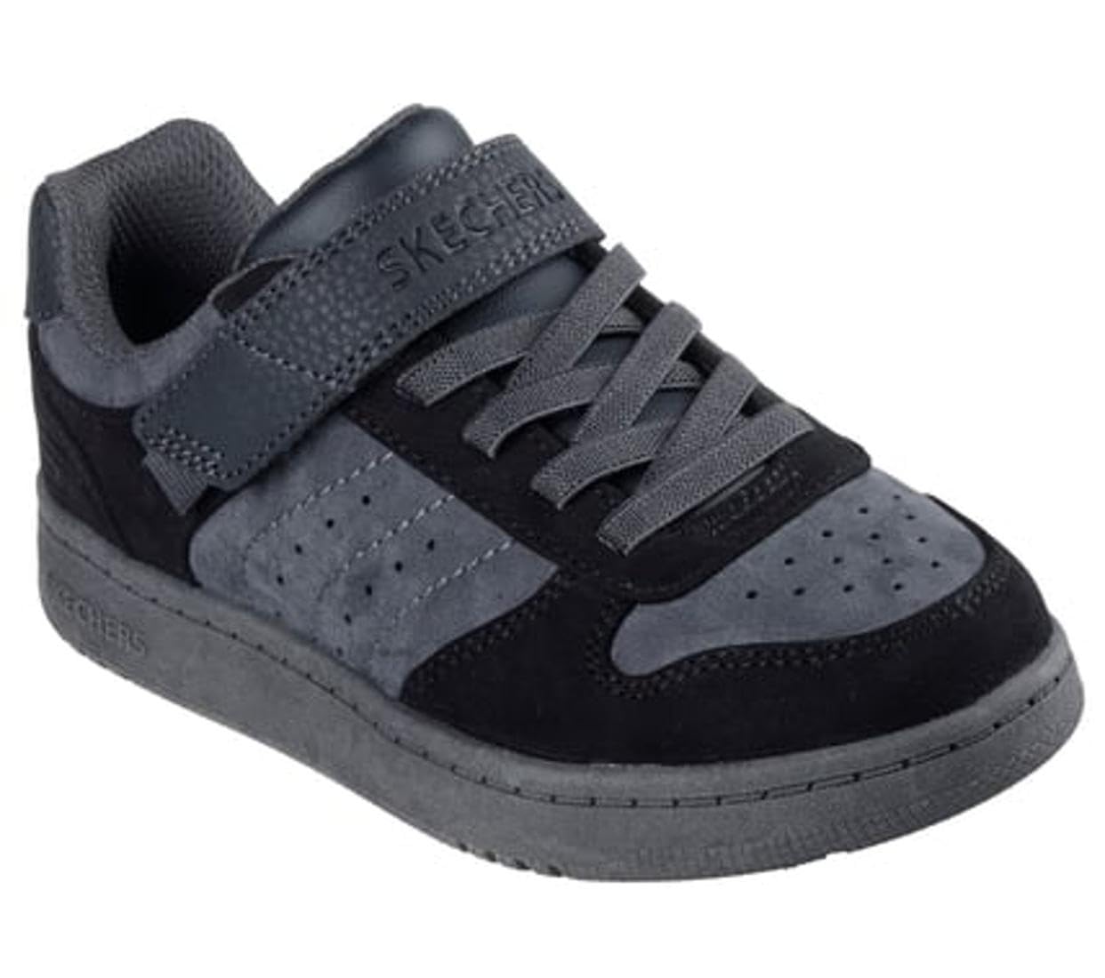 Skechers Boy's Quick Street Smooth Avenue Sneakers, Black Textile/Synthetic/Gray Trim, 13.5 UK Child