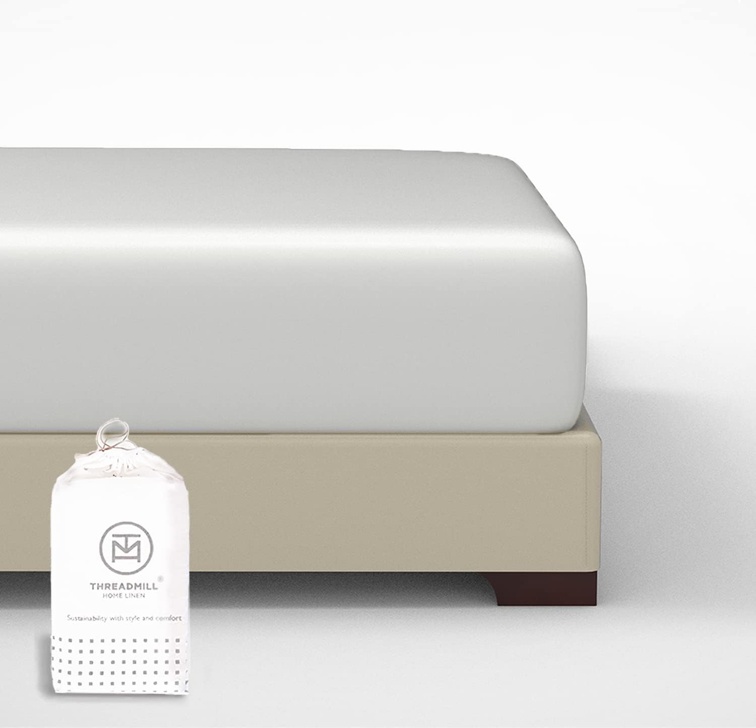 Threadmill Cotton Fitted Sheet Twin XL Size - 300 Thread Count 1 Piece Light Grey 15 Inch Elasticized Deep Pocket Sateen Sheets for Twin XL Size Bed - Snug Fit Soft Hotel Quality Bottom Sheet