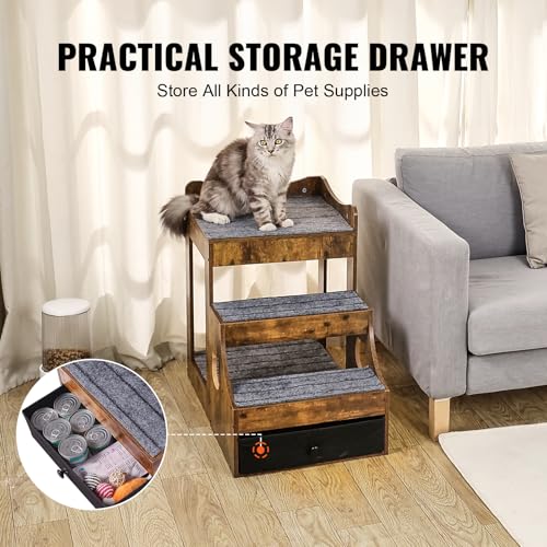 VEVOR Etagenbett für Haustiere mit Abnehmbarer Treppe, Fenstersitz für Hunde/Katzen mit Stauraum, mehrstufiges Bett, Schlafcouch für Hunde, Sitzplattform für Haustiere, 830 x 450 x 675 mm (Braun)