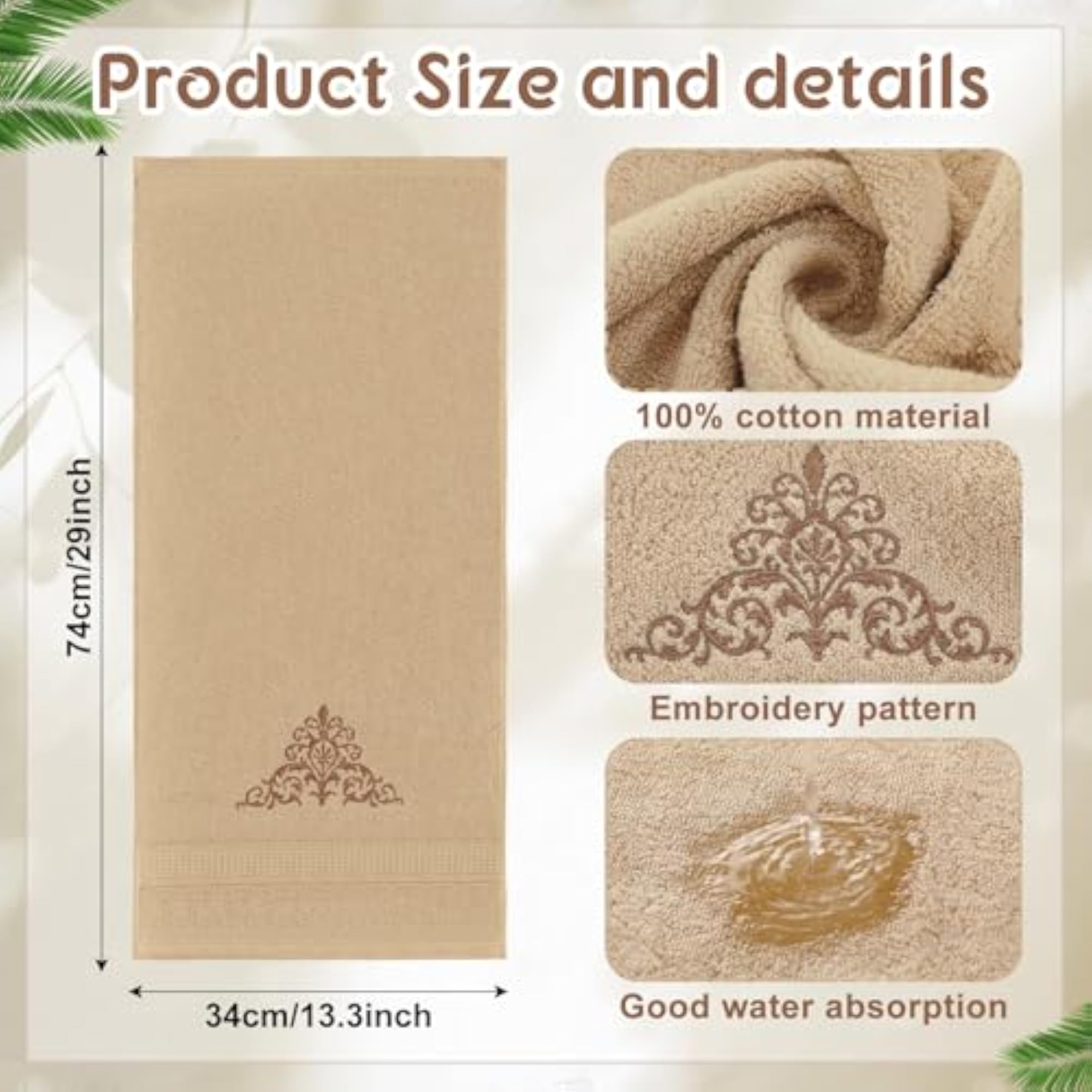 2 Pcs Damascus Hand Towels, Brown