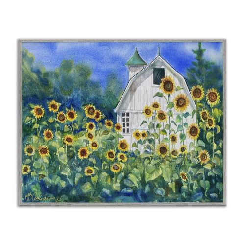 'Tall Sunflowers & Country Barn'| Framed Giclee Art