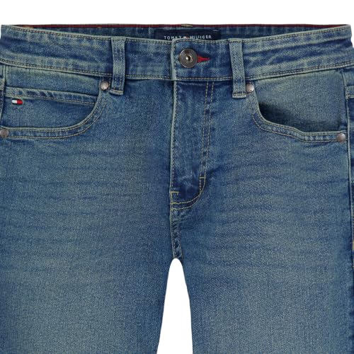 Image of Tommy Hilfiger Boys' 5-Pocket Stretch Slim Straight Leg Denim Jean, Zipper Fly & Button Closure