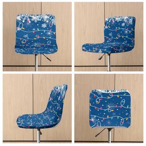 Image of Bar Stool Covers with Backs Square Barstool Covers Christmas Snowflake Lights Elastic Swivel Bar Stool Covers Slipcovers Non-Slip Cushion Slipcover Set of 2