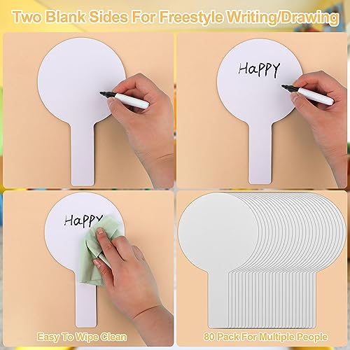 80 Pieces Dry Erase Answer Paddles Handheld Double Sided Paddles Mini White Boards Small White Board Dry Erase Signs Auction Paddles for Students Classroom Voting Games