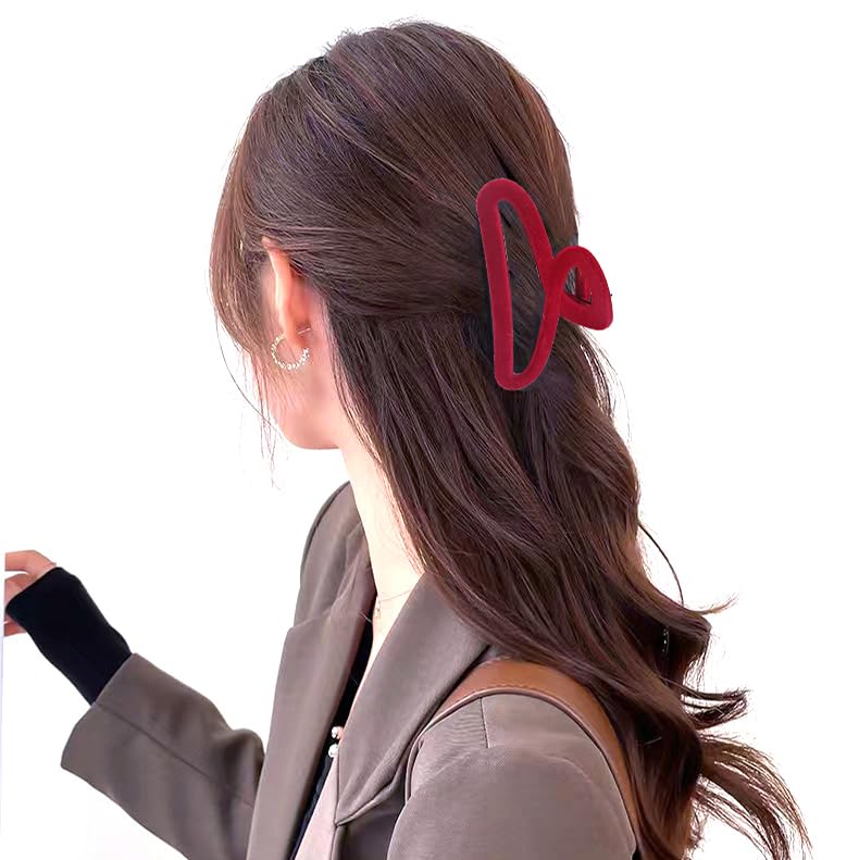 Velvet Hair Claw Clips for Women - Large Non-slip Clips for Thick and Thin Hair - Red Autumn Winter Style - Image 6