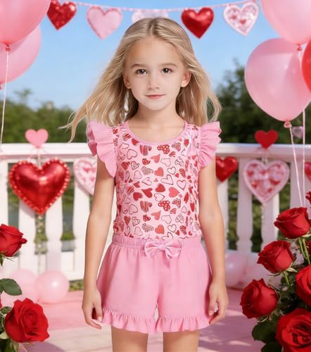 Image of Barlver Girls 2 Piece Short Set Baby Girl Summer Clothes Ruffle Sleeve T-Shirt and Bow Knot Shorts Toddler Girl Outfit Set