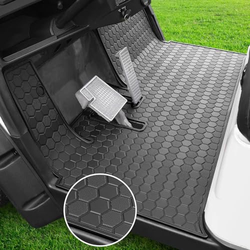 Yamaha Drive2 Golf Cart Full Coverage Floor Liner Mat Only Fits Yamaha Drive2 (2017-2023) UMAX Rally 4x4 Adventurer (2017-2023) Upgraded Non-Slip 8MM Natural Thick Rubber Floor Mats (Black Trim)