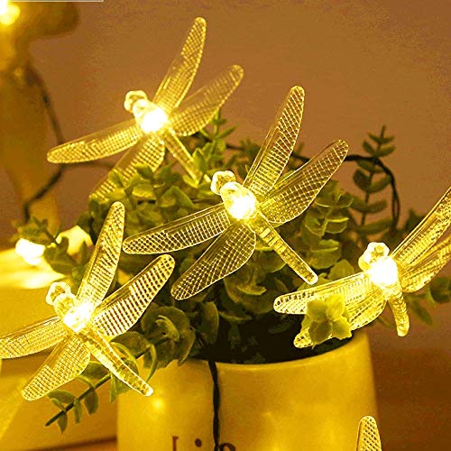 Solar Dragonfly String Light 30Led 21Ft Garden Stake Lights Waterproof Outdoor Twinkle Fairy Lights With 8 Lighting Modes For Trees, Patio, Fence Christmas Decor (Warm White) #TOP3