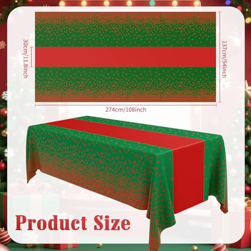 Image of Oudain 6 Pcs Green and Red Tablecloth for Parties Plastic Dot Tablecloths Printed Table Runner Waterproof Disposable Rectangle Table Cover for Christmas Birthday Wedding Party, 54 inch x 108 inch