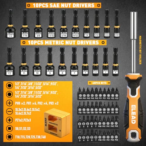 image for ELEAD 86-Piece Magnetic Screwdriver Set, Torx/Slotted/Phillips Precisi