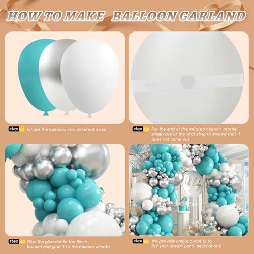 Image of 412Pcs Teal Silver White Balloon Garland Arch Kit, 18 12 10 5 Inch Different Size White Metallic Silver Teal Balloons Balloons,for Birthday Party Graduation Baby Shower Wedding Holiday Decoration