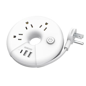 Travel Power Strip - NTONPOWER 3 Outlets 3 USB Portable Desktop Charging Station Short Extension Cord (15 inch) for Office/Home/Hotels/Cruise Ship/Nightstand - White