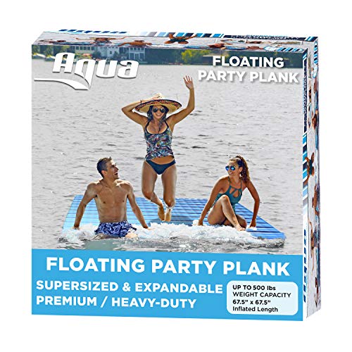 AQUA Large Ultimate Floating Mat Raft Island with Expandable Zippers, 500 Lbs. Capacity, For Lake-Ocean-Pool Floating, Heavy Duty, Navy White Stripe, Expandable Floating Mat, 6’ X 6’ (AZL18910)