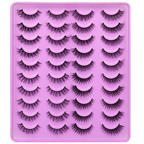 ALPHONSE False Lashes 3D Natural Wispy 15MM Fake Eyelashes 20 Pairs Cat Eye Full Fluffy Curly Faux Mink Eyelash Pack 4 Styles Mixed