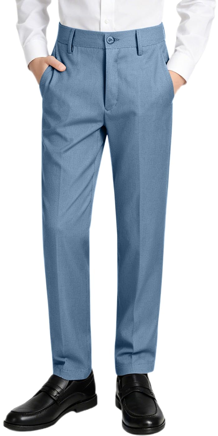 Boys Dress Pants Slim Fit,Formal Suit Trousers with Adjustable Waist