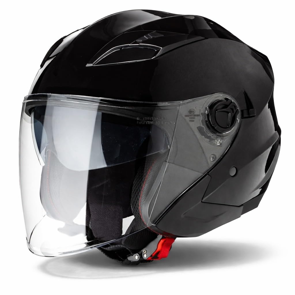 VINZ Calobra Jethelm mit Sonnenblende und Visier | Roller Helm Motorradhelm | ECE 22.06 Zertifiziert | in Gr. XS-XXL - Schwarz