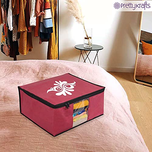 Image of PrettyKrafts Large Saree Cover With Creative Prints, Wardrobe Organiser, Clothes Cover & Storage, Zip Closure and Transparent Window | Clothes Storage Bag | Set of 3, Multi | Size: 40 x 35 x 20 cm