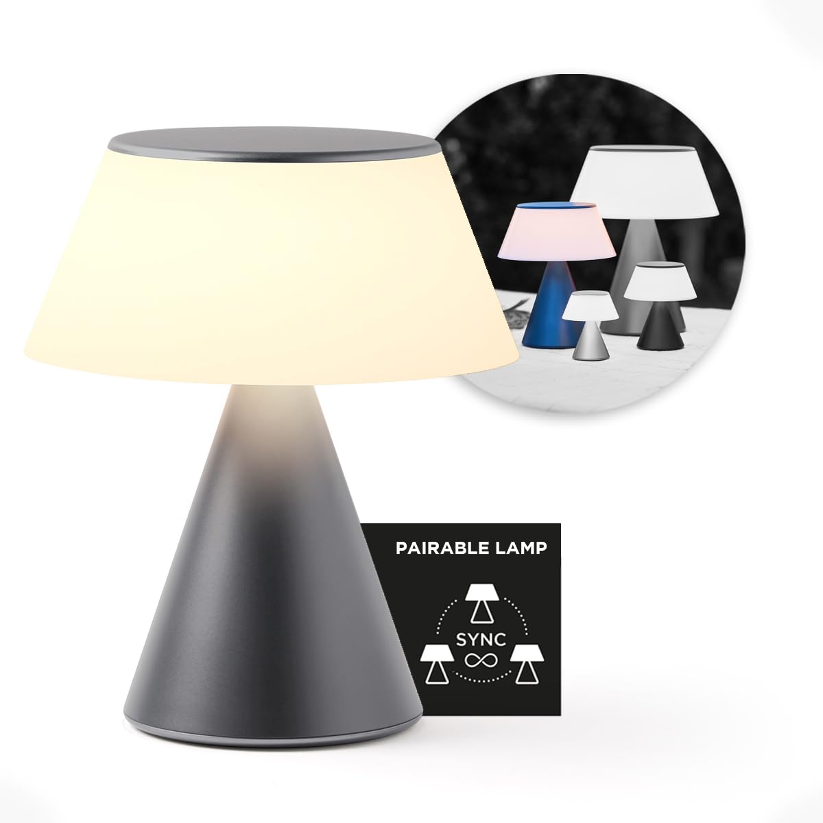 Lexon LUMA L Lámpara de Noche Sensible al Táctil, Luz Nocturna Inalámbrica con Regulación y Sincronización Multilámpara, 9 Colores LED, Recargable, Carcasa de Aluminio - Gris Metal