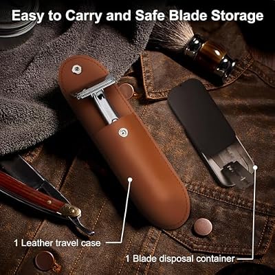 Dual-Blade Safety Razor with Pivoting Head, Reusable Metal Razors for Men, with 20 Double Edge Blades and Stand, Smooth Close Clean Shave, Silver