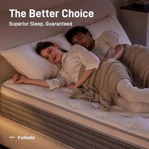 Image of 14 Inch Queen Mattress, Comfort Foam & Pocket Coil Hybrid Mattress in a Box, Medium Firm Cooling Breathable Knit Cover, Motion Isolation & Edge Support, Gray & White