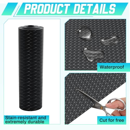 Image of Breling 12 in x 32.8 ft Rubber Diamond Plate Rolls Garage Floor Mat for Under Car, Heavy Duty Flooring Rug for Trailers Garage, PVC Water /Stain Outside Resistant Parking Rv Tool