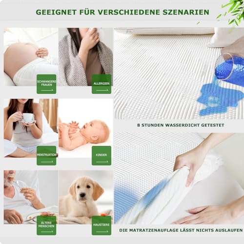 GRT Matratzenschoner wasserdicht 180x200cm, 3D-Air-Bambusfaser-Kühlmatratzenbezug & waschbare Inkontinenzauflage, atmungsaktiv, ultraweich und geräuschlos, passend für Matratzen bis zu 30 cm Höhe