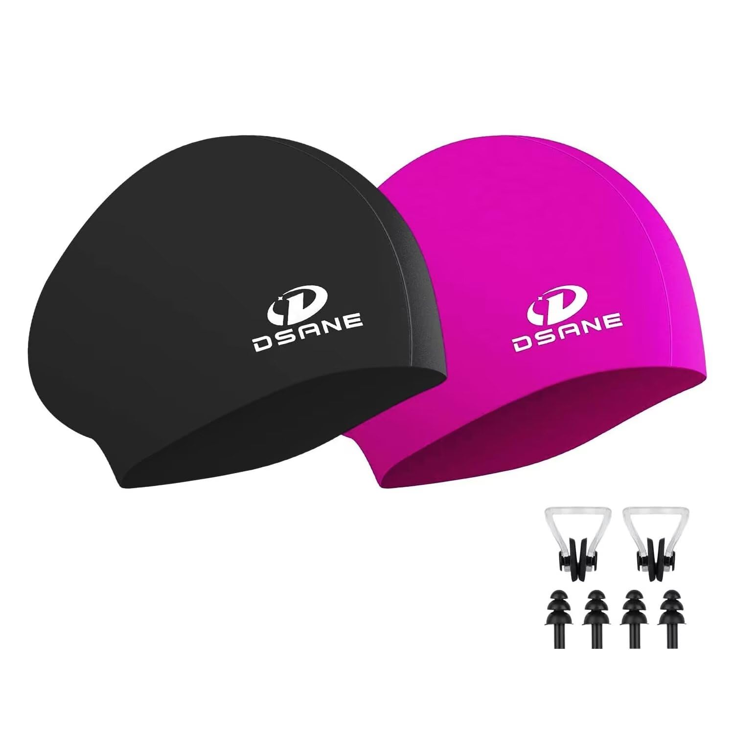 Womens Silicone Swim Cap for Long Hair,3D Ergonomic Design Silicone Swimming Caps for Women Kids Men Adults Boys Girls with Ear Plug and Nose Clip