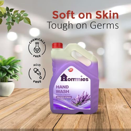 Image of Hommies Liquid Handwash, Refill Can | Fights Germs | Ph-Balanced Formula | No Added Triclosan & Parabens | Rich Lathering Formula With Anti-Bacterial Properties| Soft on Hands - 5 Litre (Lavender)
