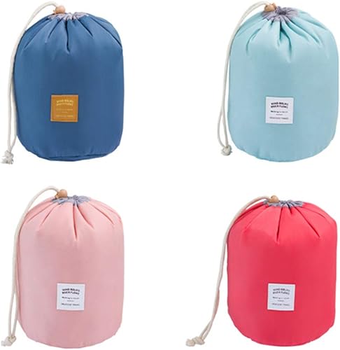 Miniatura 4 de Estuches de viaje cosméticos, cilíndrico portátil lavado bolsa de almacenamiento con cordón organizador de cosméticos de viaje azul, Azul