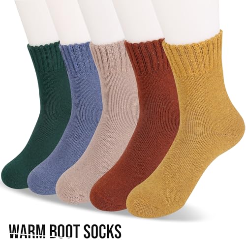 MOSOTECH Thermosocken Damen Socken 5 Paar Warme Dicke Wintersocken Wollsocken Wandersocken für Damen, Einheitsgröße 35-42