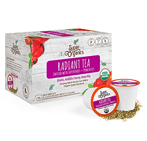 Super Organics Beauty Boost Green Tea Pods With Superfoods & Probiotics | Compatible | Beauty Tea, Skin Care Tea | USDA Certified Organic, Vegan, Non-GMO Natural & Delicious Tea, 12ct