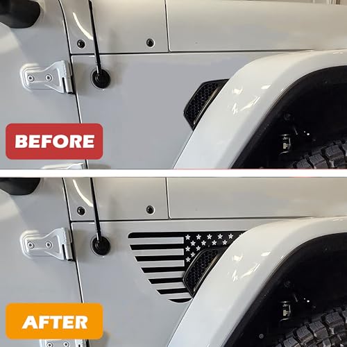 Image of 2 PCS Pre-Cut American Flag Side Fender Vinyl Stickers for Wrangler JL JLU 2018-2024 & Gladiator JT 2020-2024, USA Flag Decal for Vehicle Exterior Decoration Accessories (Left & Right Side)