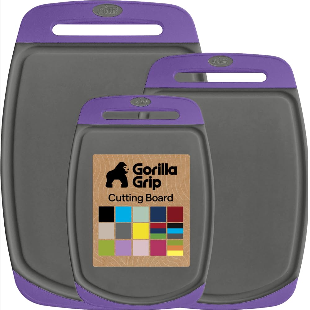 GORILLA GRIP BPA-Free Reversible Cutting Board, Set of 3, Gray Purple