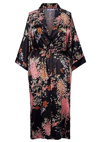 Image of Applesauce - 808V - Plus Size Women's Kimono Long Robe - Vintage Floral (One-Size fits most US 1X 2X 3X)