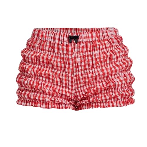 Image of Cute Bloomers Shorts for Women Y2k Ruffle Gingham Bottoms Low Rise Lounge Boy Shorts Plaid Mini Pj Boxers